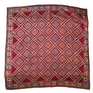 Vintage I. Magnin Red Wool Print Square Scarf 30 x 30 inches